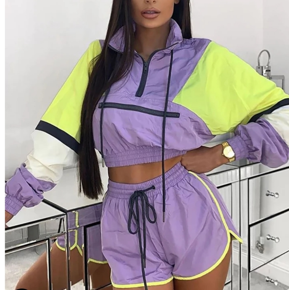 Fashion Nova Purple and Green Colorblock Hoodie